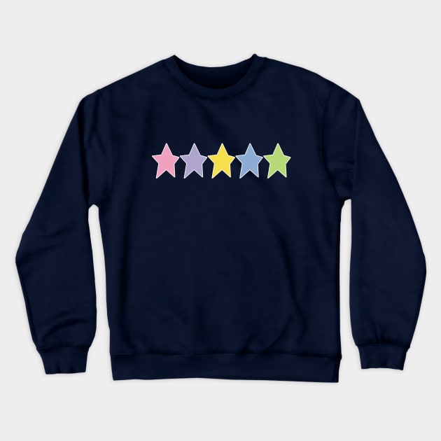 Five Multi Color Stars White Line Minimal Graphic Art Crewneck Sweatshirt by ellenhenryart